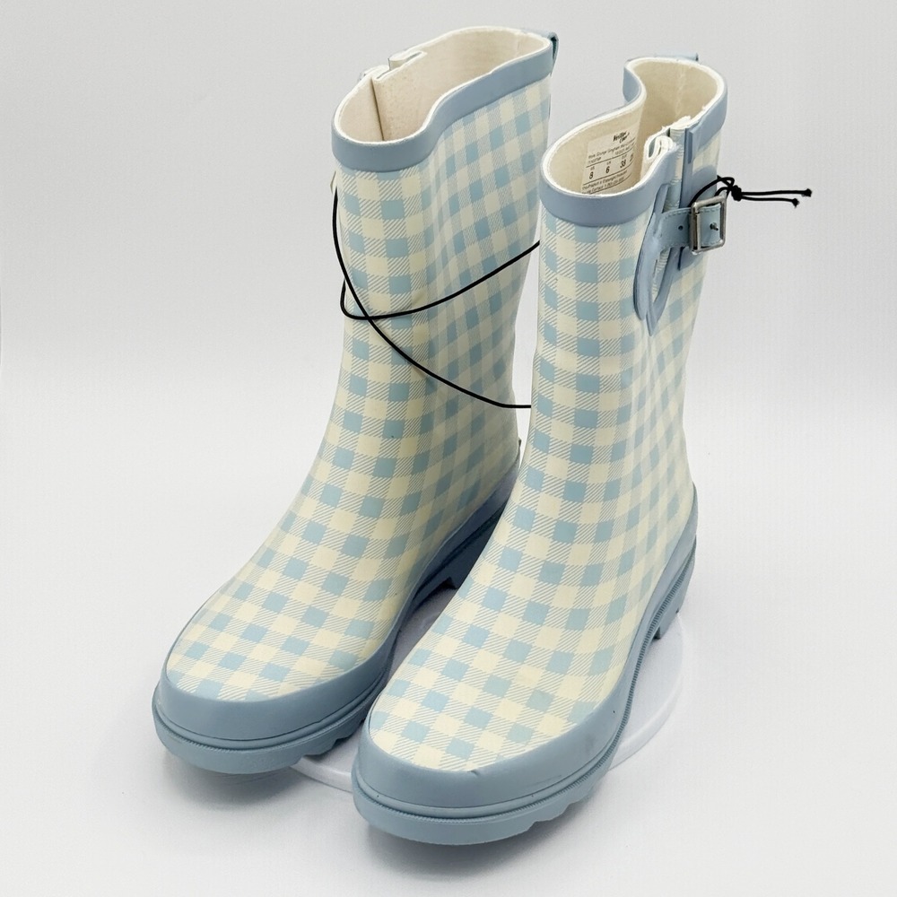 Western Chief Grunge Gingham Mid Rain Boot Size 8 Women Cornflower Blue Gingham - Picture 7 of 8